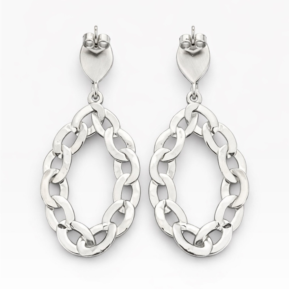Tuckernuck Silver Crystal Pavé Chain Link Drop Earrings – 2.5” Statement Dangles - Picture 4 of 4
